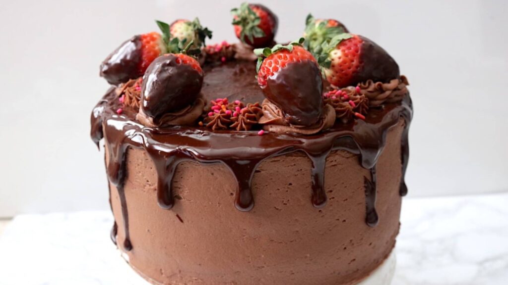 Dark Chocolate Strawberry Truffle Cake
