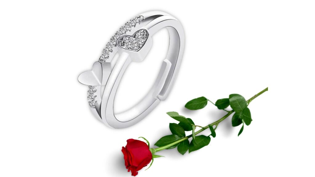 Double Heart Ring With Rose