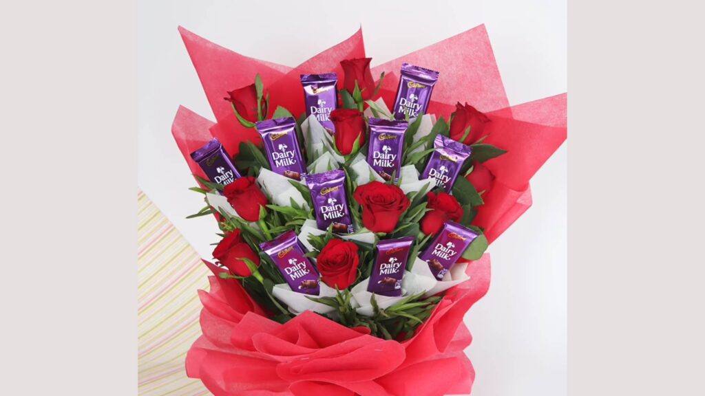 Flower Bouquet With Valentine's Day Chocolates