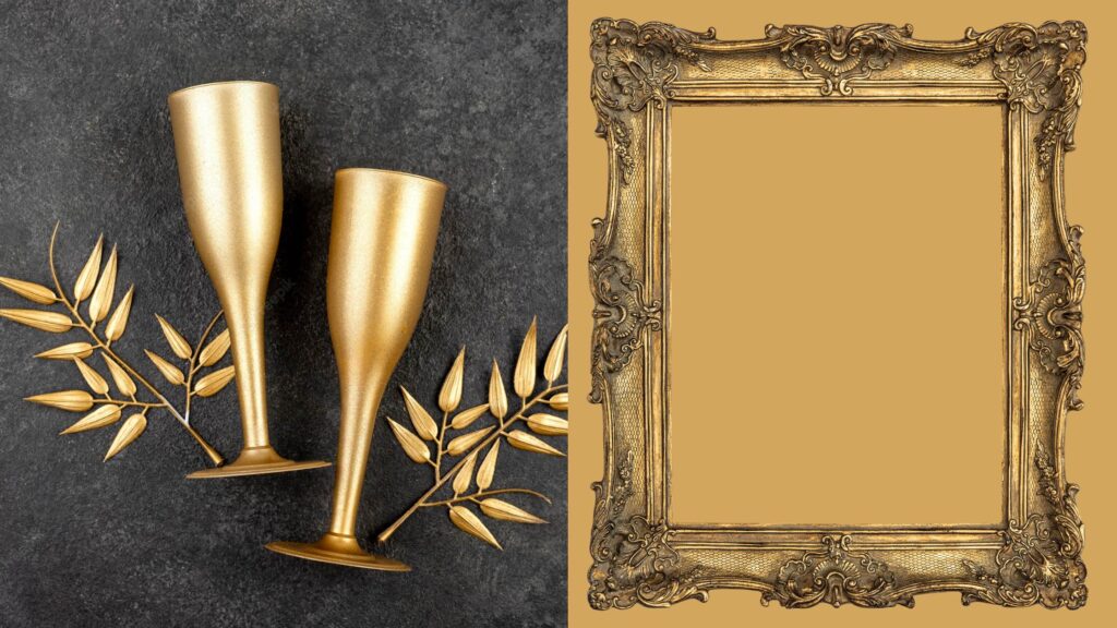 Gold Wine Glasses With Photo Frame