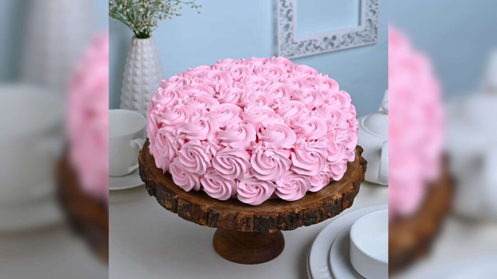 Attractive Pink Rose Strawberry Cake